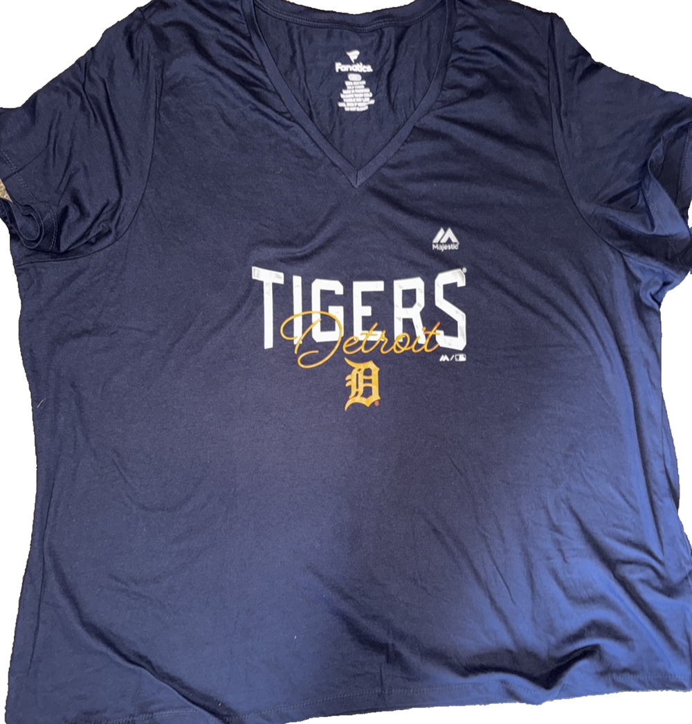 NWOT Fanatics Detroit Tigers Women's Short Sleeve Shirt V-Neck SZ 4X Navy